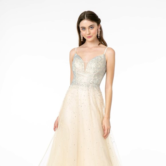 NEW LONG OFF THE SHOULDER SLEEVELESS A-LINE MESH DRESS WITH ZIPPER BACK GL2891